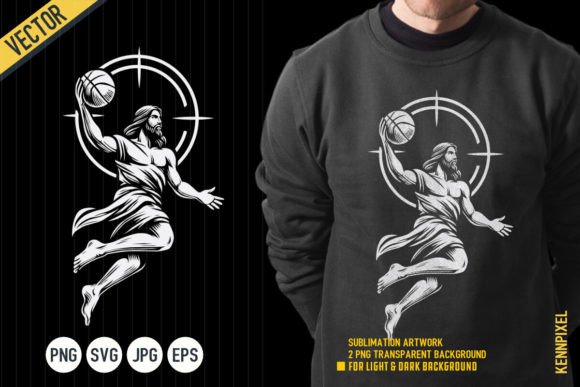 Jesus Playing Basketball Vector SVG PNG Graphics for T-Shirt Designs
