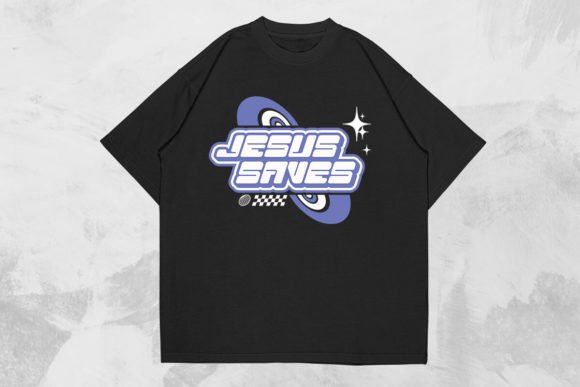 Jesus Saves Christian Y2K T-Shirt Design – Graphics for Faith-Based Crafting & T-Shirt Designs
